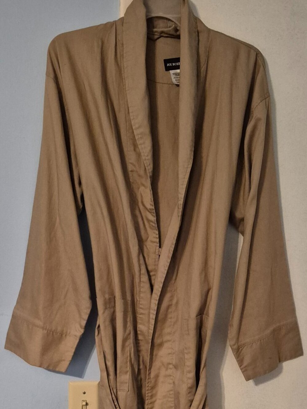Joe Boxer Lightweight Tan Robe w/Belt Below Knee LS Cotton Poly One Size GC